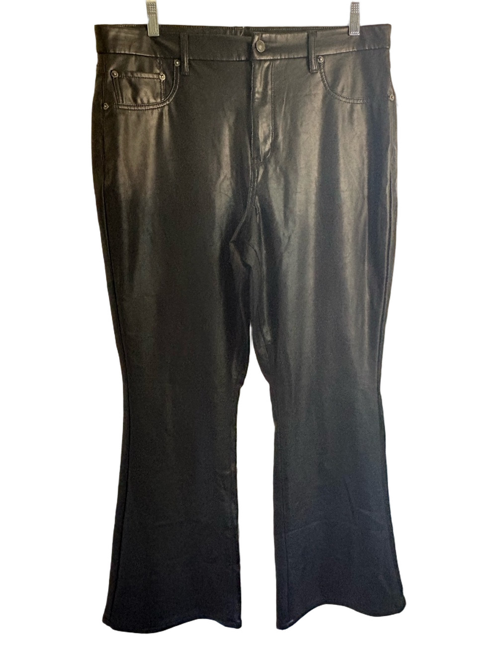 American Eagle Curvy Super High Rise Faux Leather Kick Boot Pants Black 18